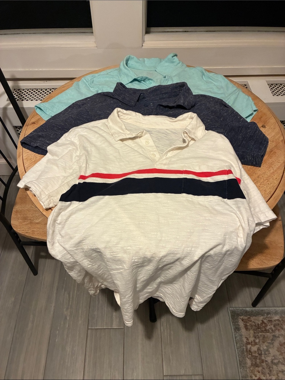Old Navy Men's White Polo with Navy & Red Chest Stripes